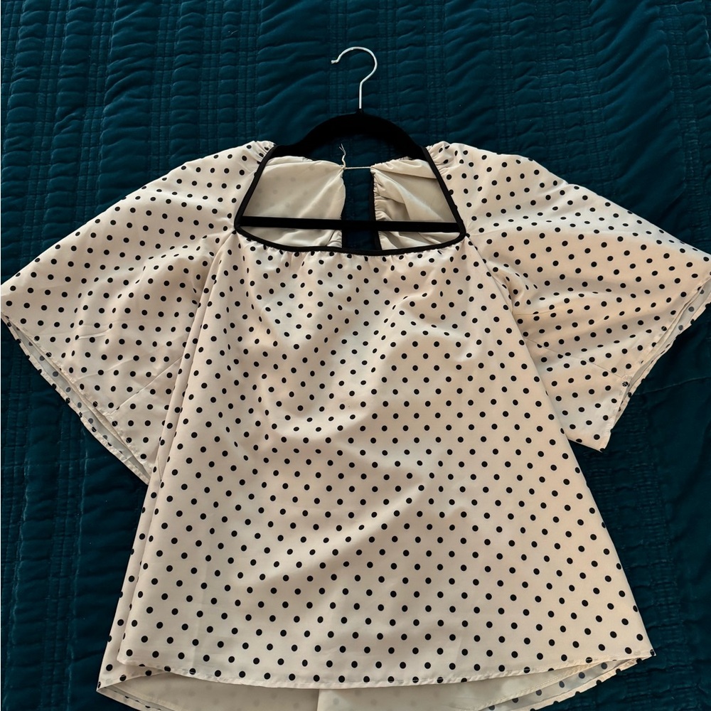 Tuckernuck Cream and Black Polkadot Top